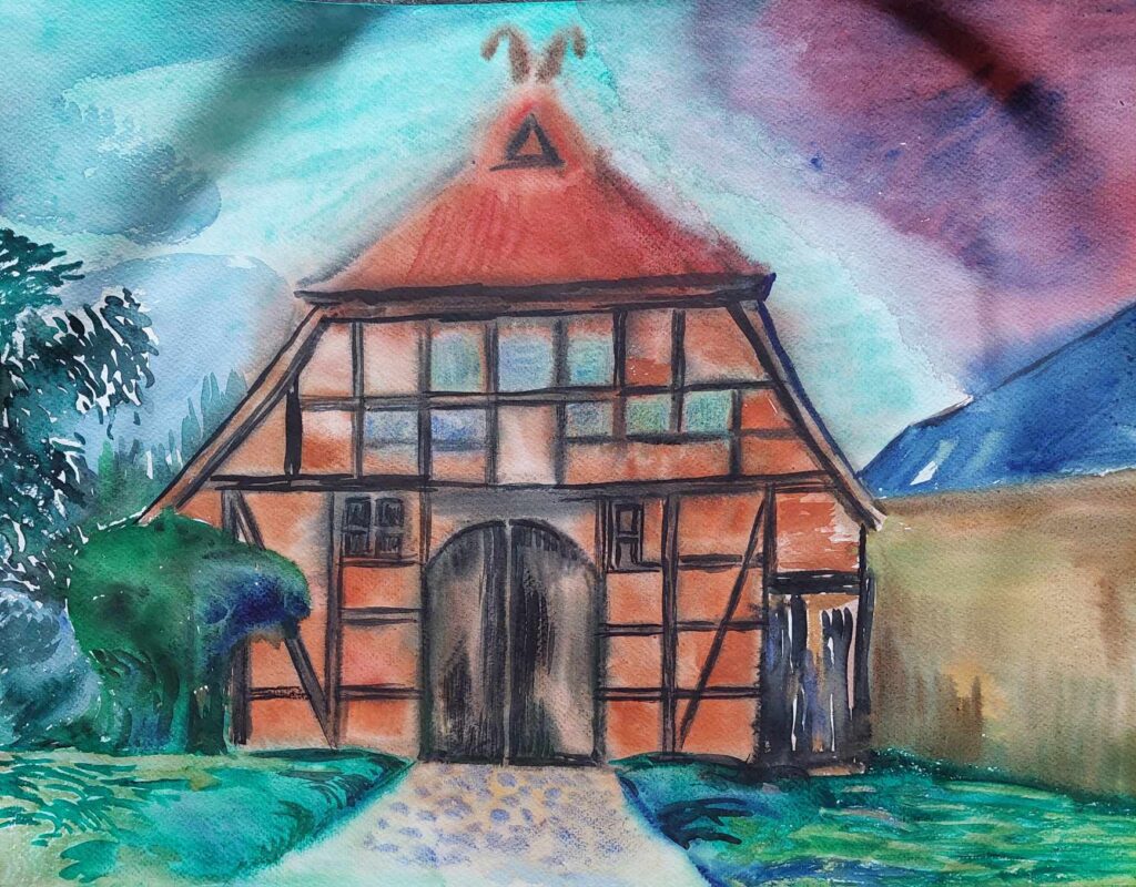 antigua casa con entramado de madera